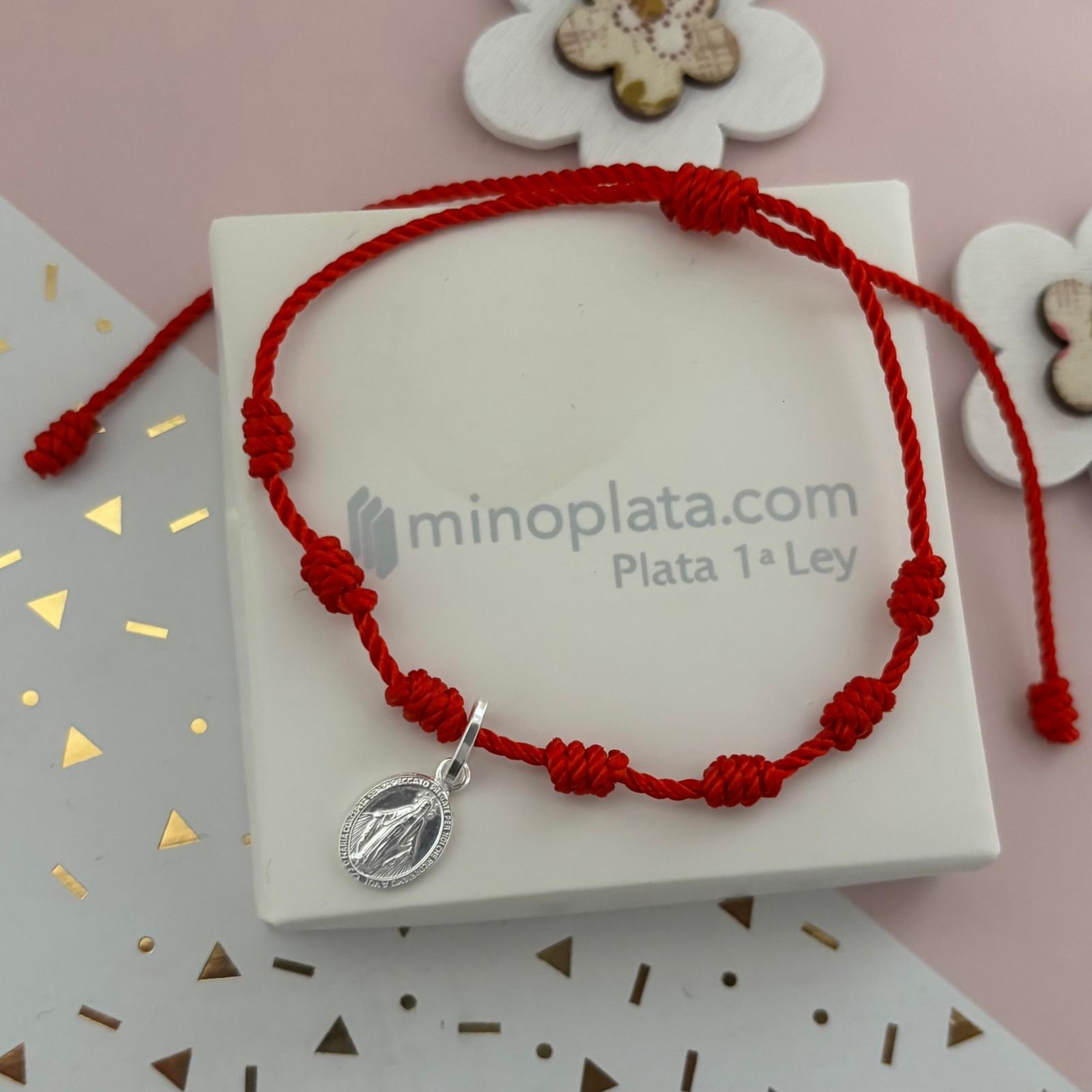 Pulsera roja siete nudos ajustable con medalla de Plata de ley 925 6