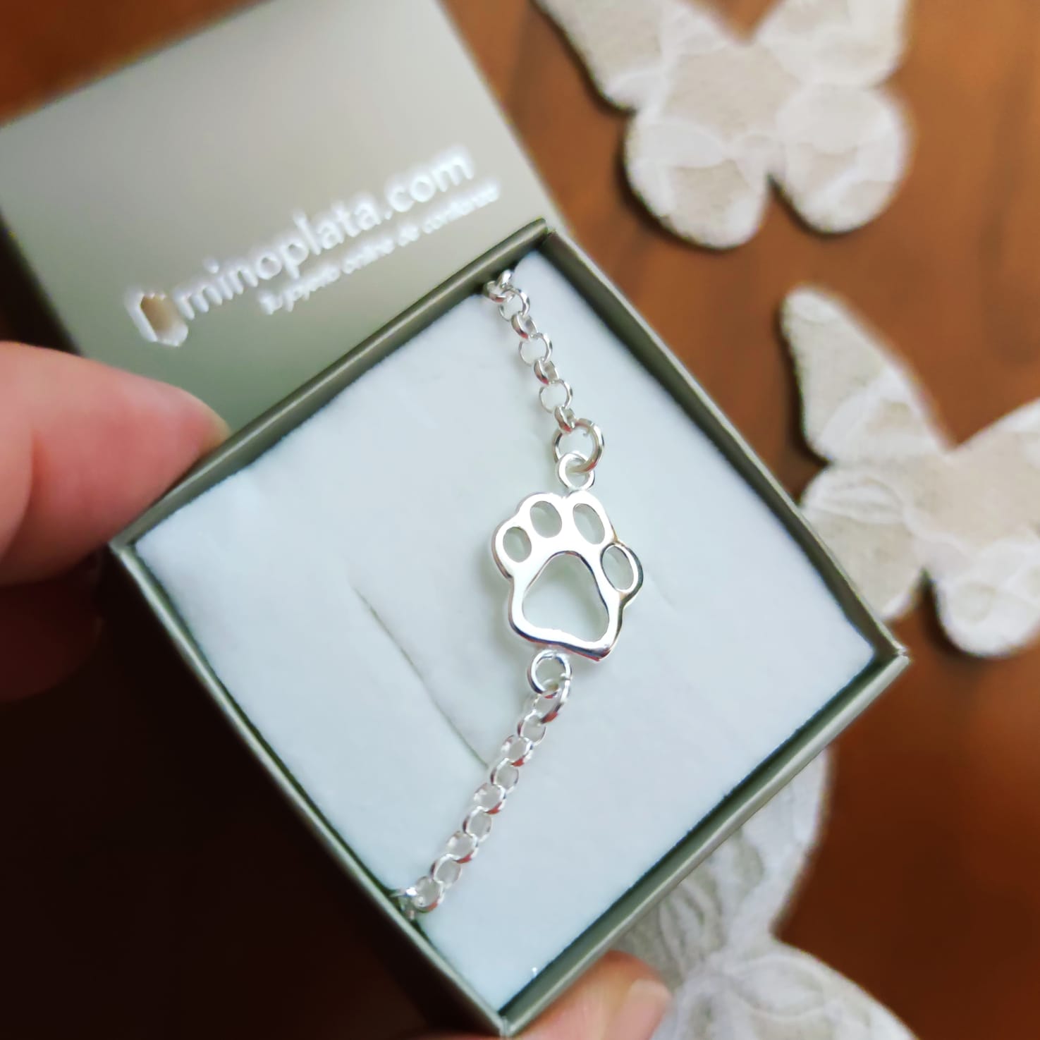 Pulsera de Plata de ley huella de animal calada 4