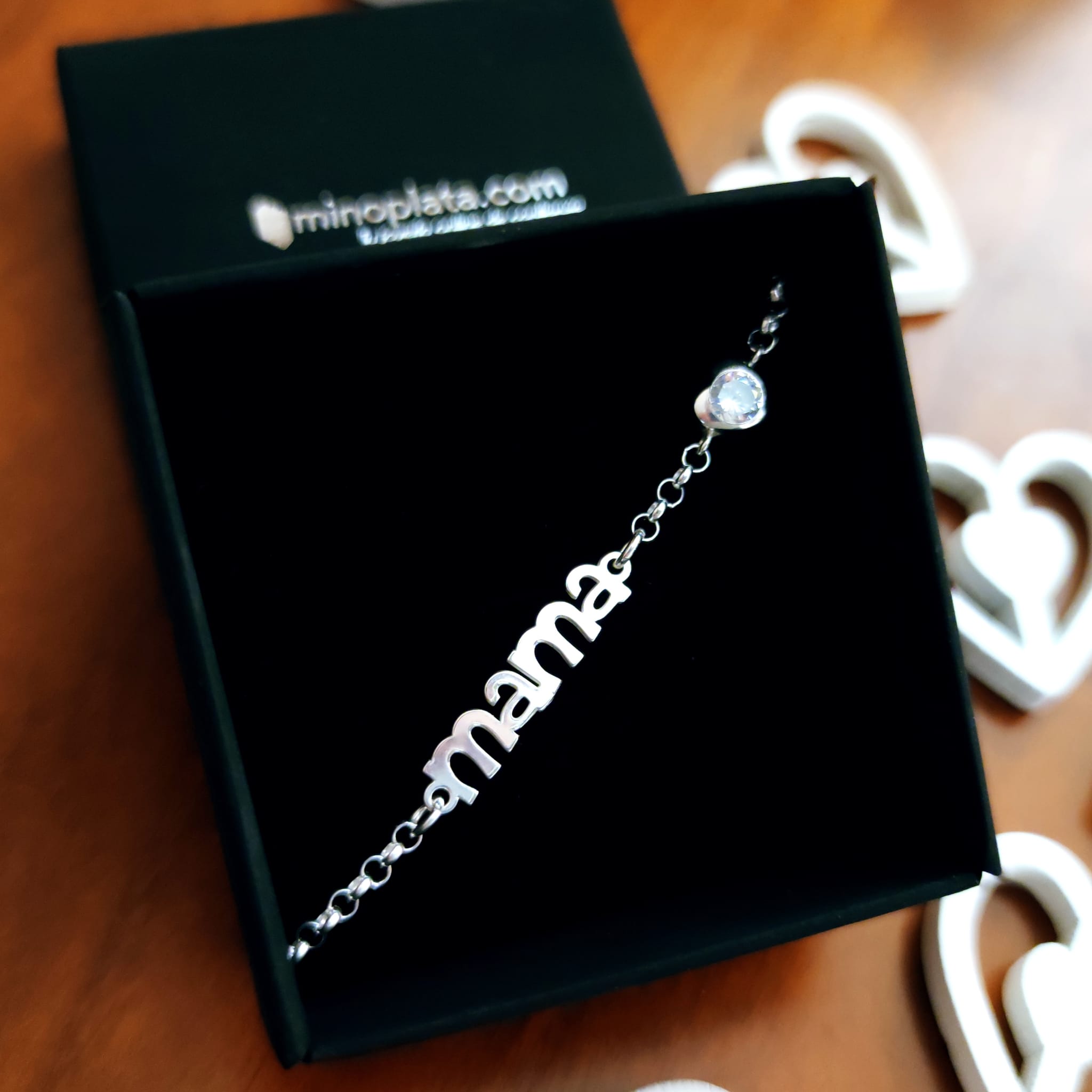 Pulsera mamá de Plata de ley corazón Circonita cadena adaptable 2
