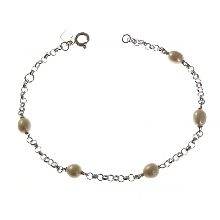 Pulsera Comunión de Plata de ley con Perlas intercaladas