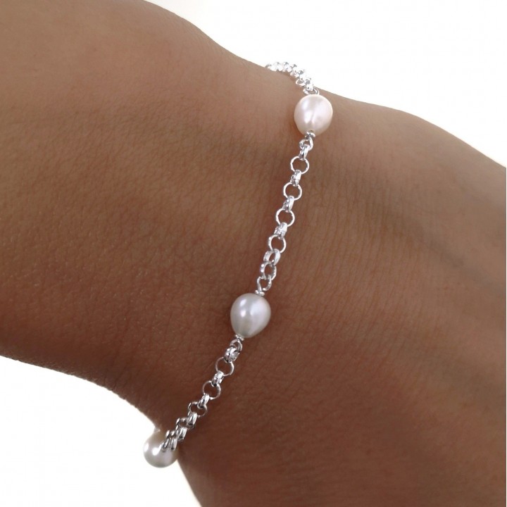 Pulsera Comunión de Plata de ley con Perlas intercaladas 1
