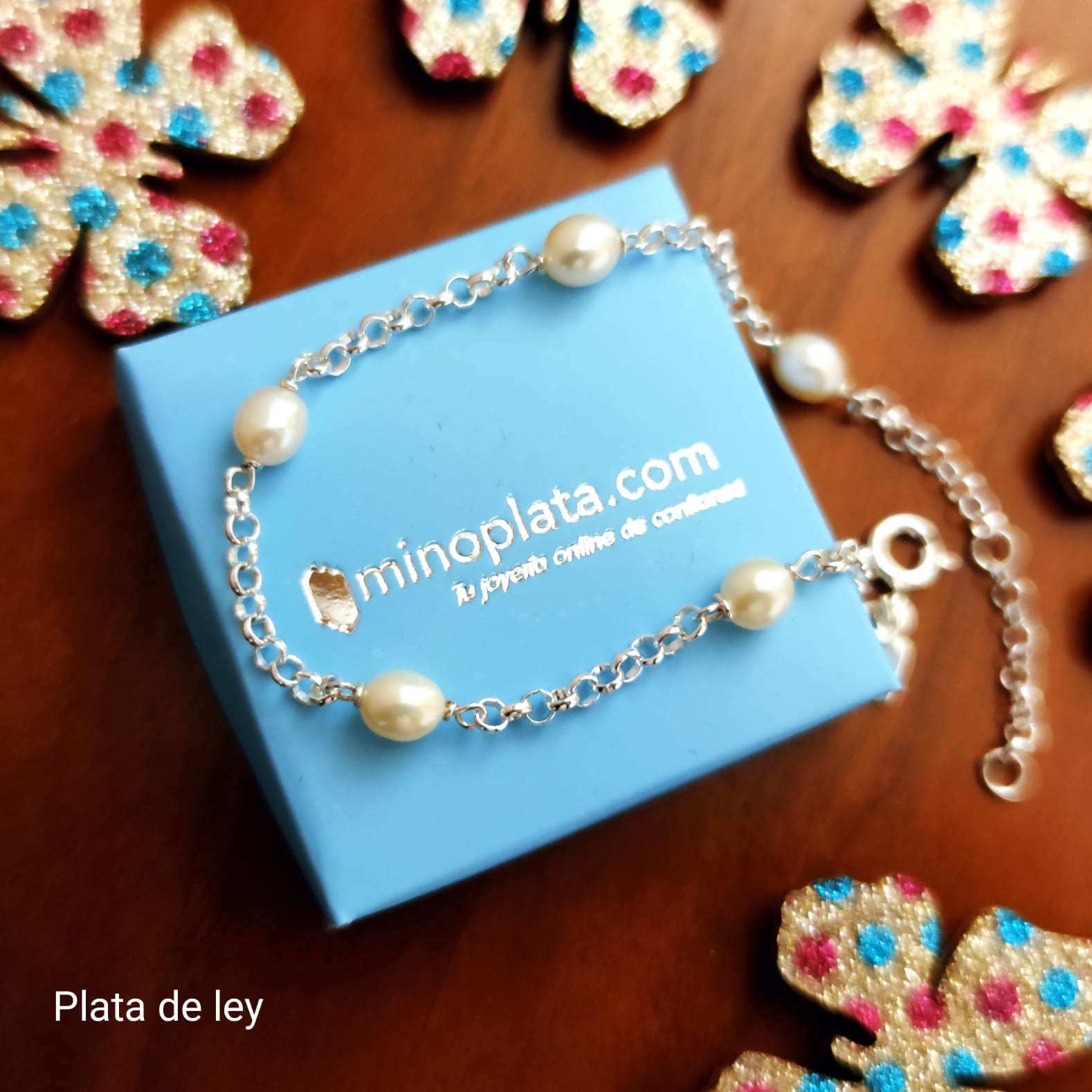Pulsera Comunión de Plata de ley con Perlas intercaladas 3