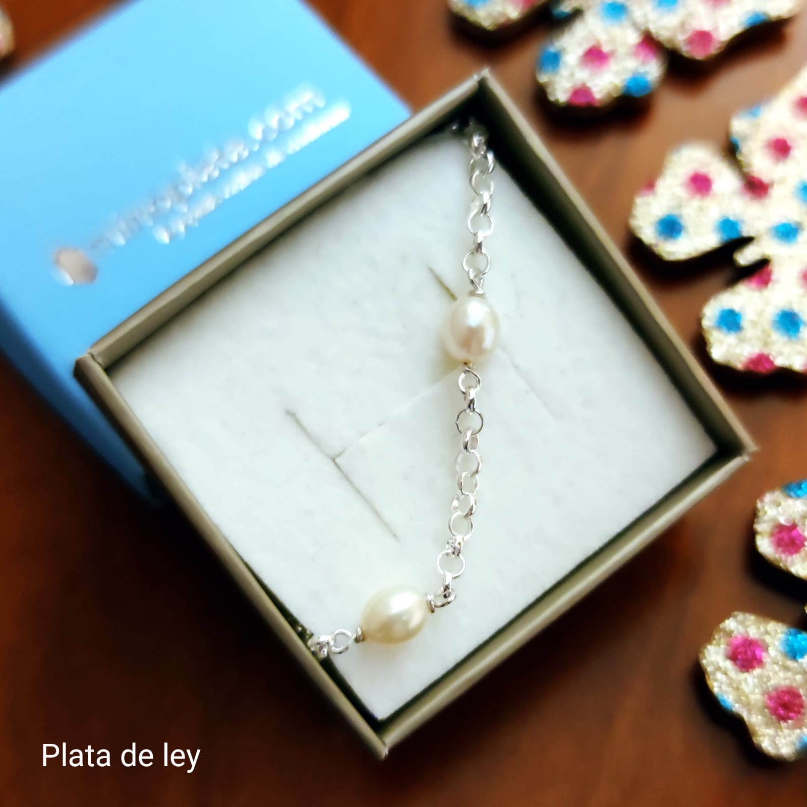 Pulsera Comunión de Plata de ley con Perlas intercaladas 4