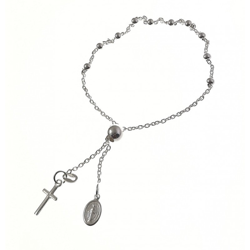 Pulsera rosario de Comunión ajustable de Plata Milagrosa y Cruz