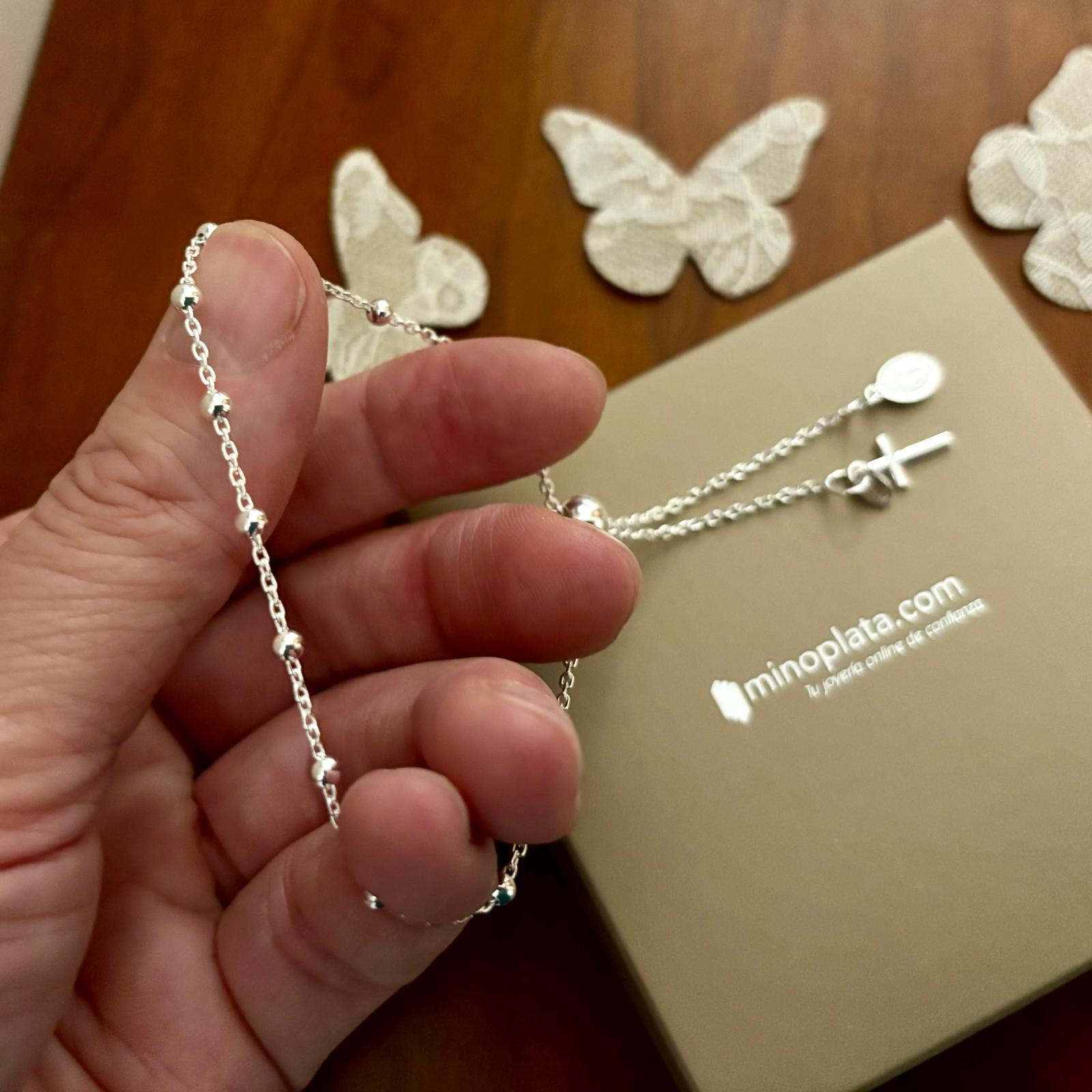 Pulsera rosario de Comunión ajustable de Plata Milagrosa y Cruz 4