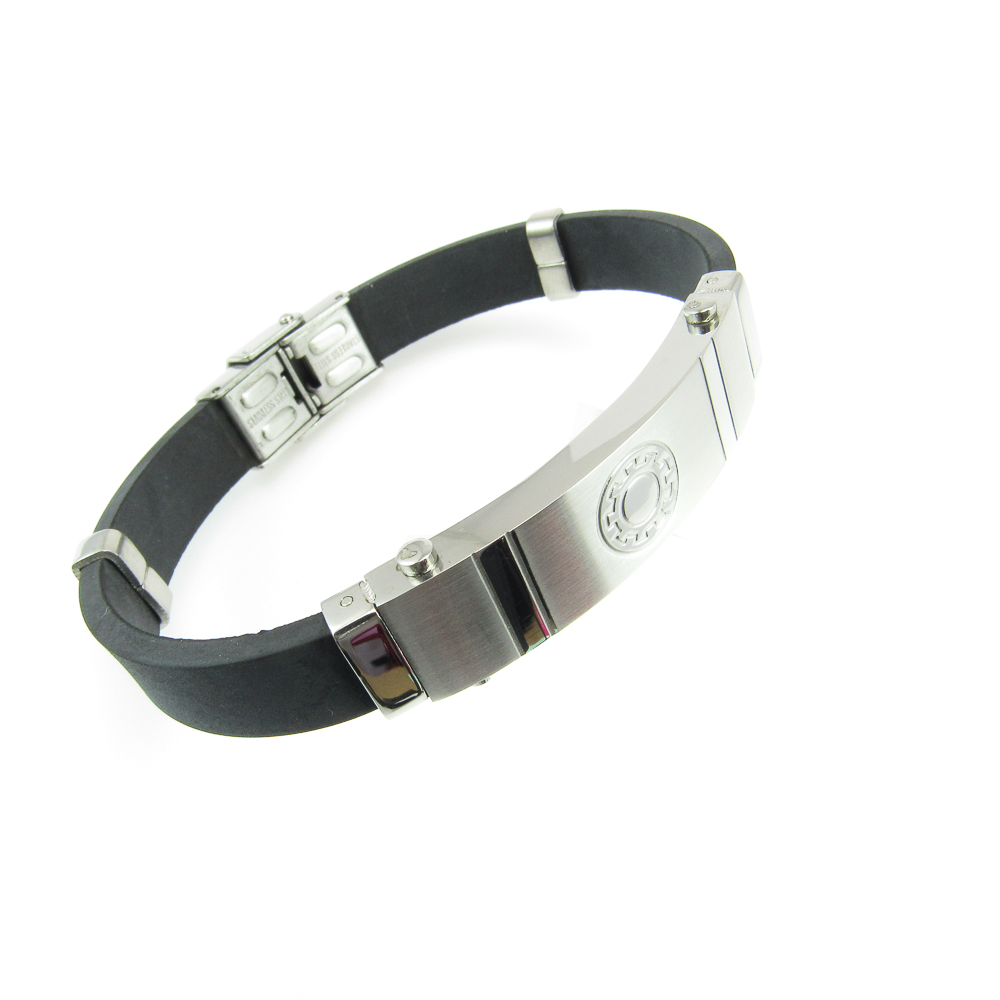 Pulsera silicona negra y Acero inoxidable rueda 1