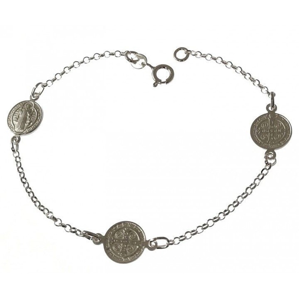 Pulsera medallas de San Benito en Plata de ley 925