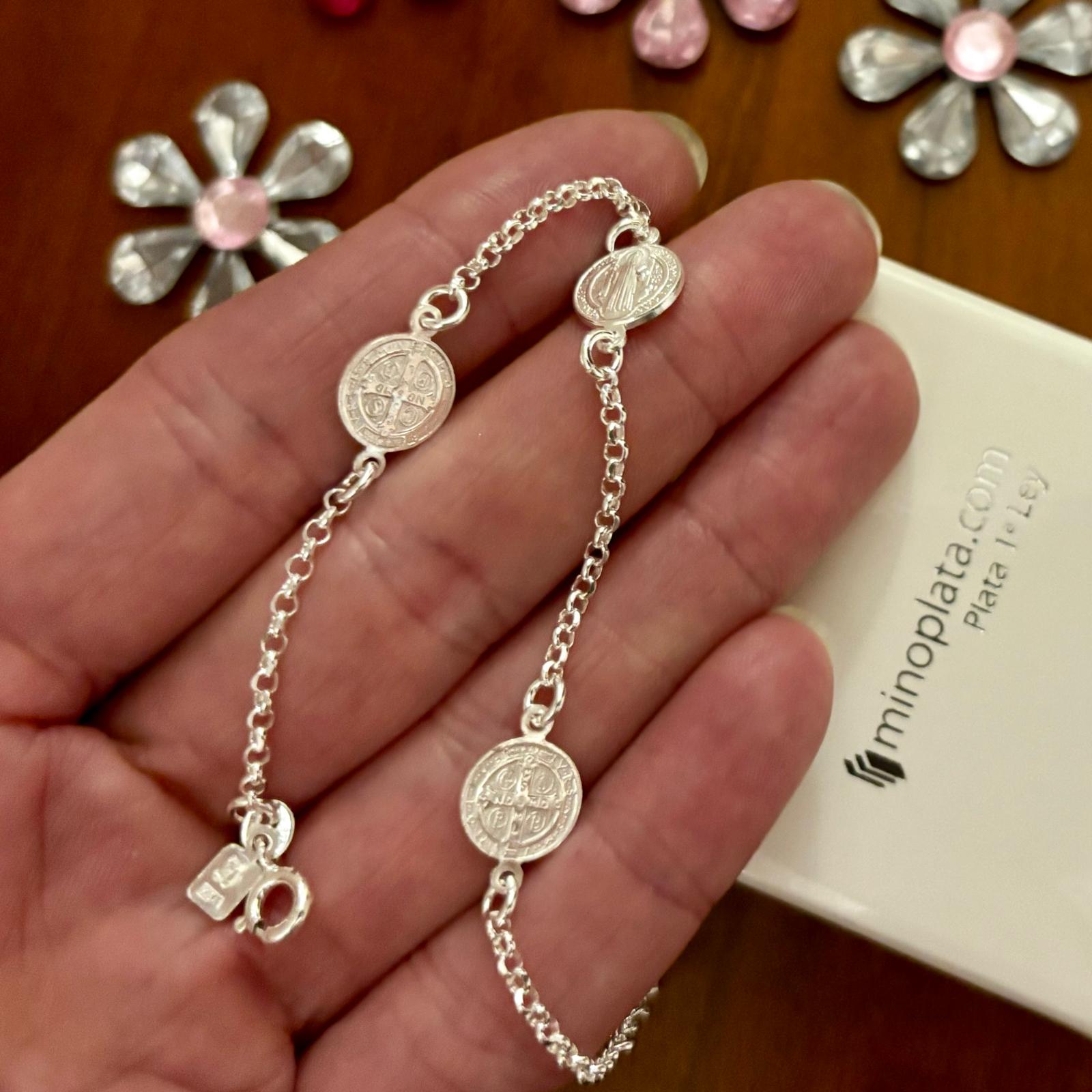 Pulsera medallas de San Benito en Plata de ley 925 5
