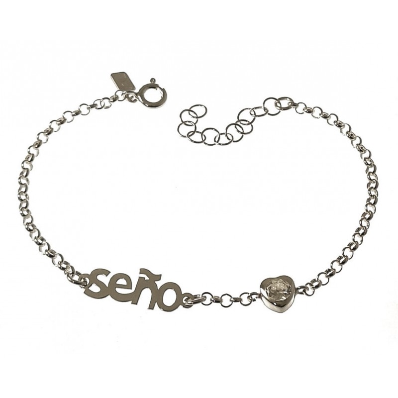 Pulsera de Plata de ley con corazón Circonita para la seño
