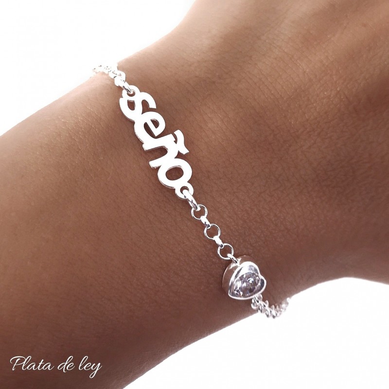Pulsera de Plata de ley con corazón Circonita para la seño 1