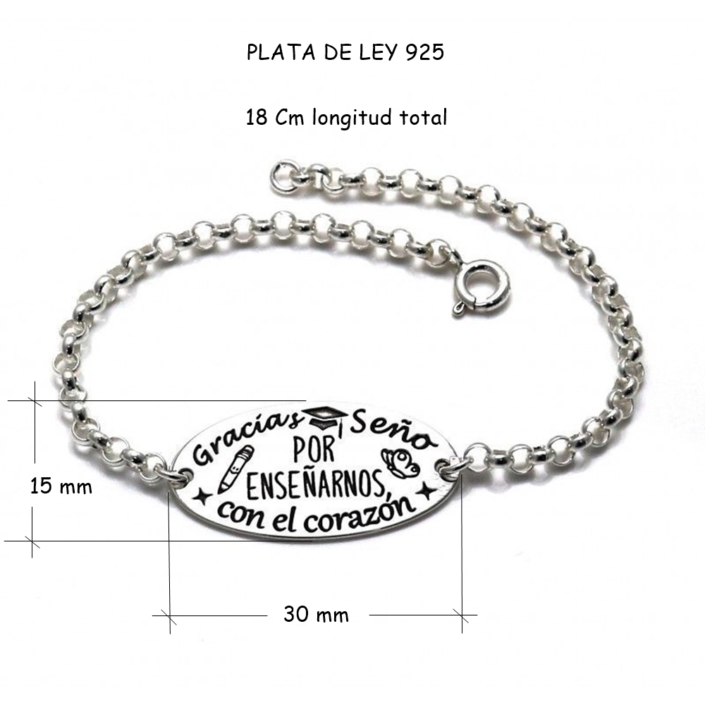 Pulsera de Plata con mensaje para profesoras 