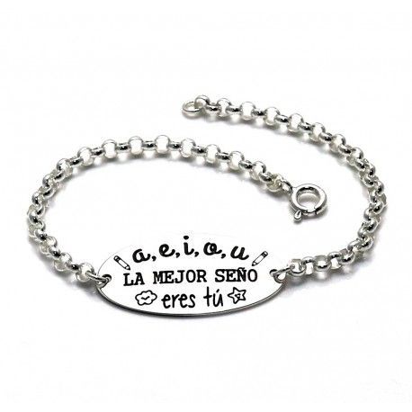 Pulsera de Plata con vocales para maestras