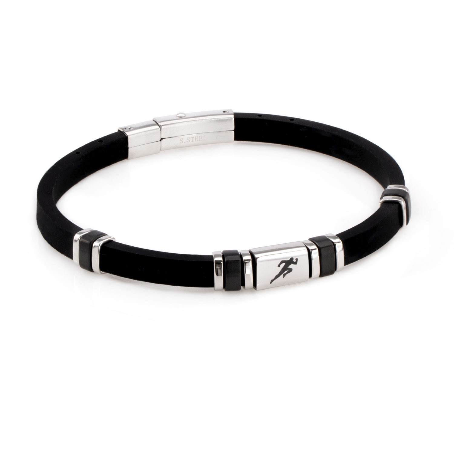 Pulsera atleta de Caucho negro y Acero inoxidable
