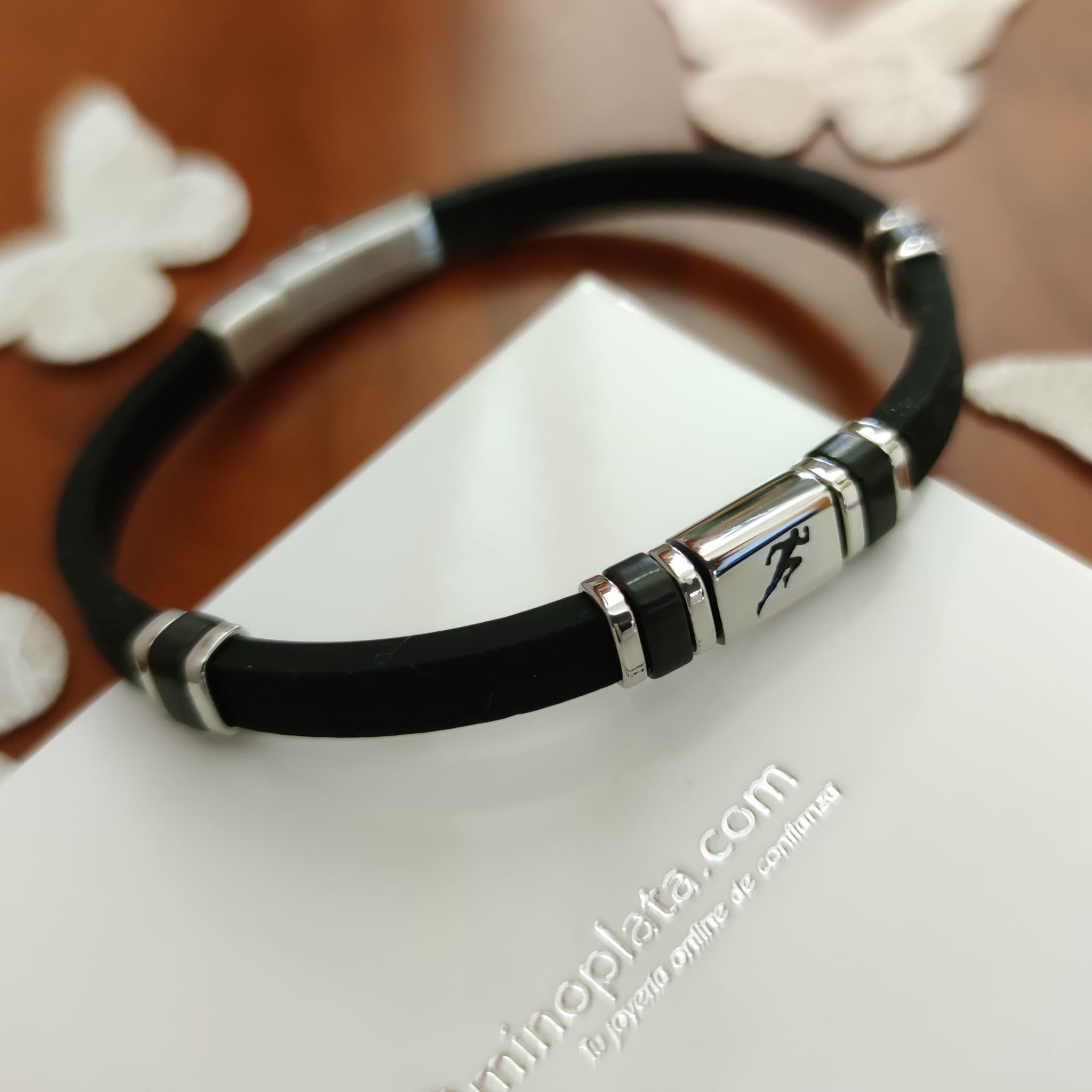Pulsera atleta de Caucho negro y Acero inoxidable 2