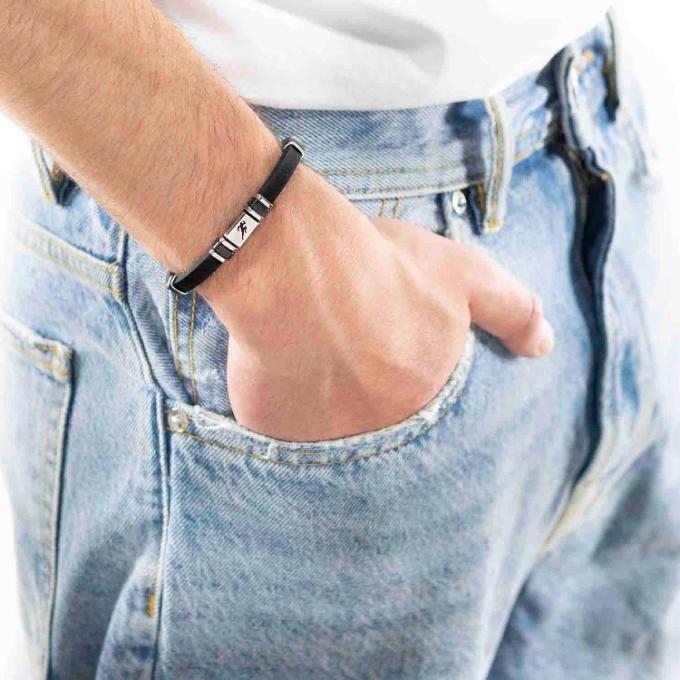 Pulsera atleta de Caucho negro y Acero inoxidable 3