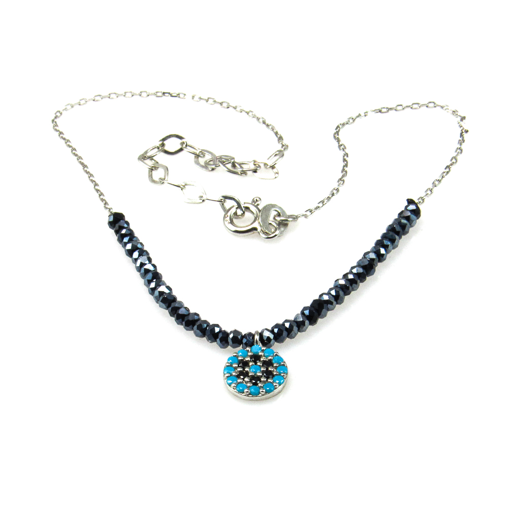 Pulsera para tobillo de Plata rodiada piedras y colgante azules