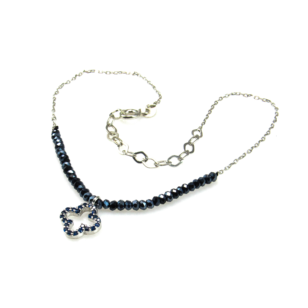 Pulsera tobillera de Plata rodiada piedras azules flor colgante