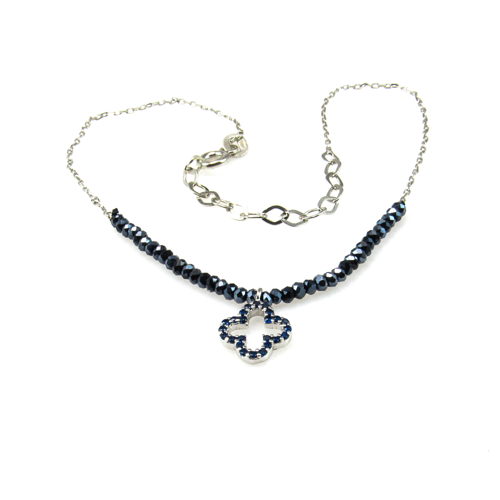 Pulsera tobillera de Plata rodiada piedras azules flor colgante 1