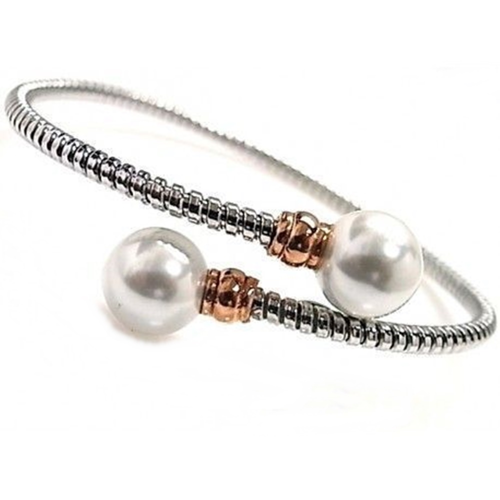 Pulsera brazalete de Plata bicolor con Perlas
