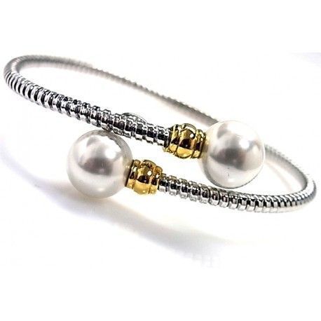 Pulsera brazalete de Plata bicolor con Perlas