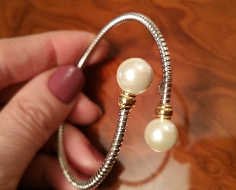Pulsera brazalete de Plata bicolor con Perlas 1