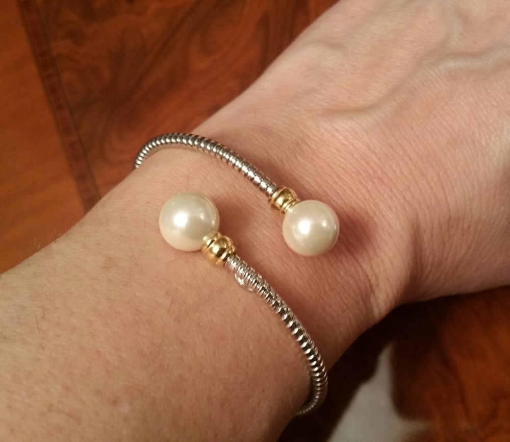 Pulsera brazalete de Plata bicolor con Perlas 2