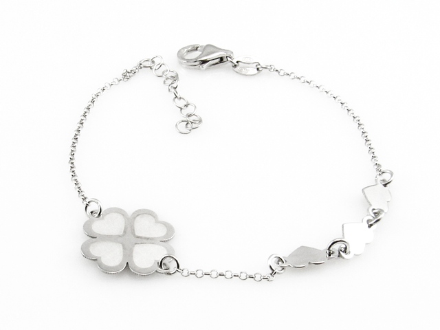 Pulsera trébol y corazones de Plata de ley rodiada