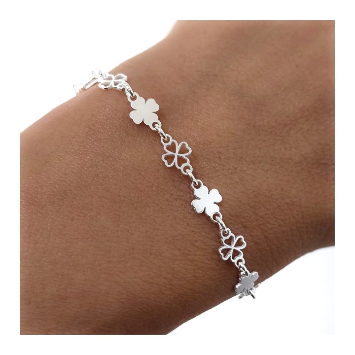 Pulsera tréboles de Plata de ley rodiada