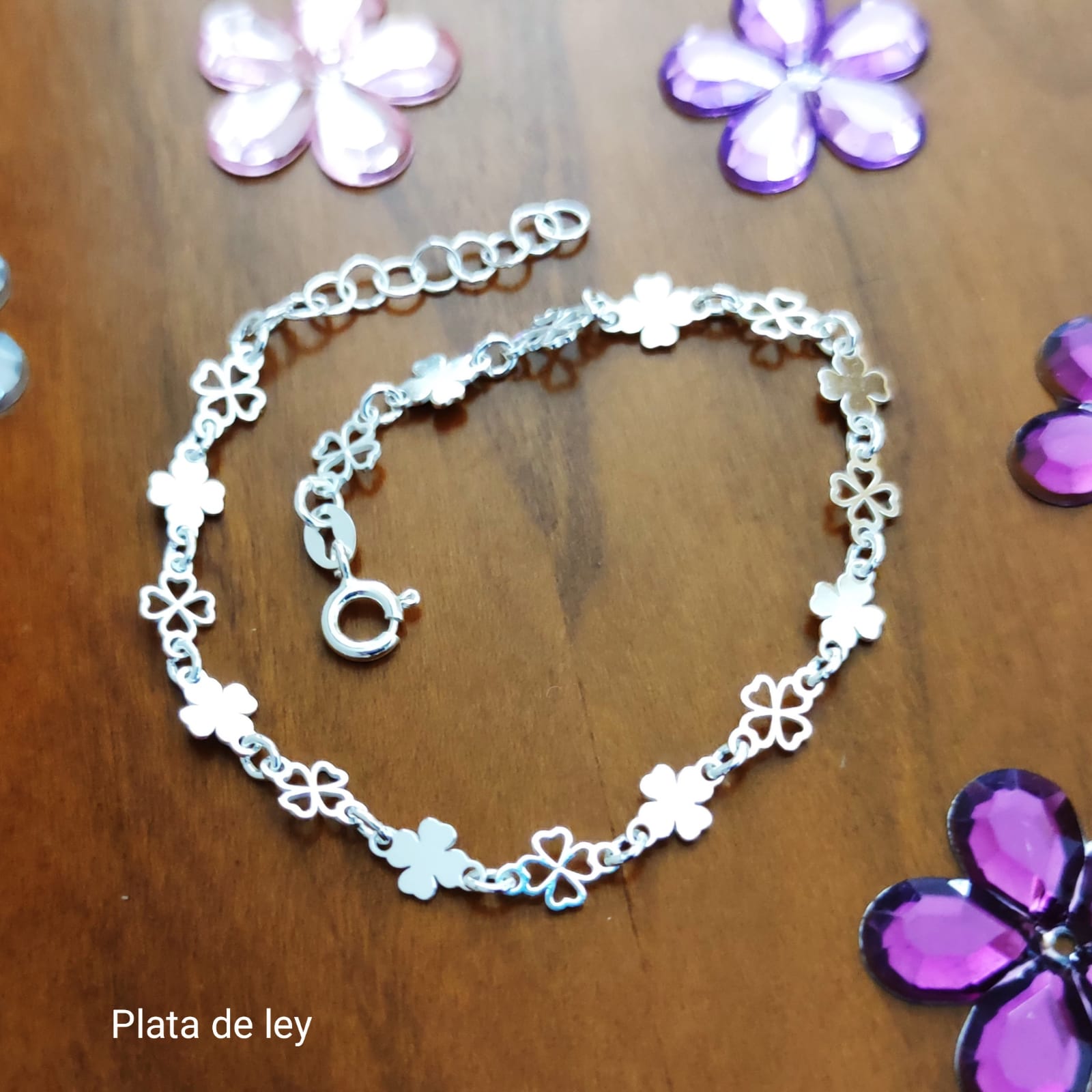 Pulsera tréboles de Plata de ley rodiada 2