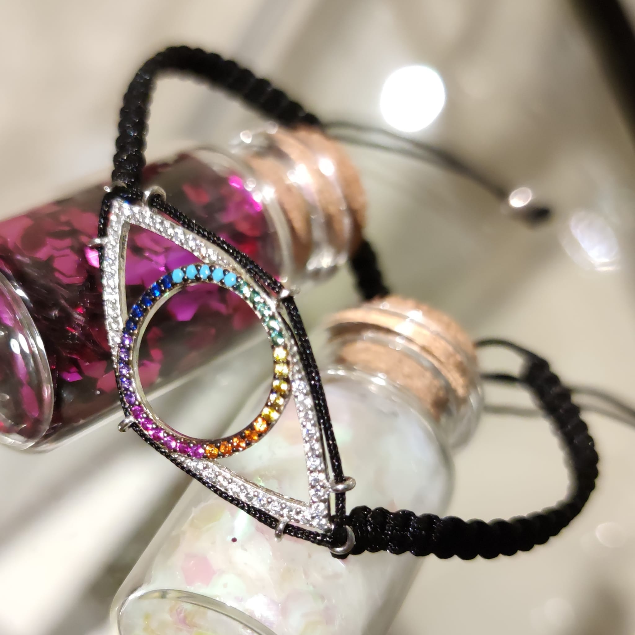 Pulsera macramé ojo de Plata rodiada y Circonitas