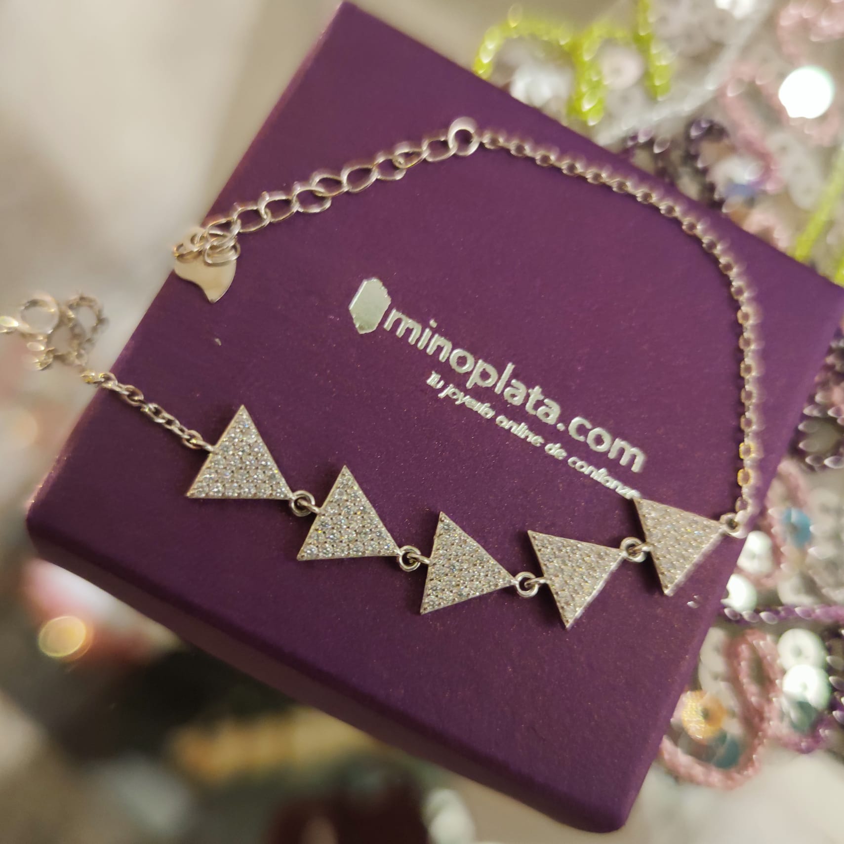 Pulsera triángulos de Plata rodiada y Circonitas microengastadas 3