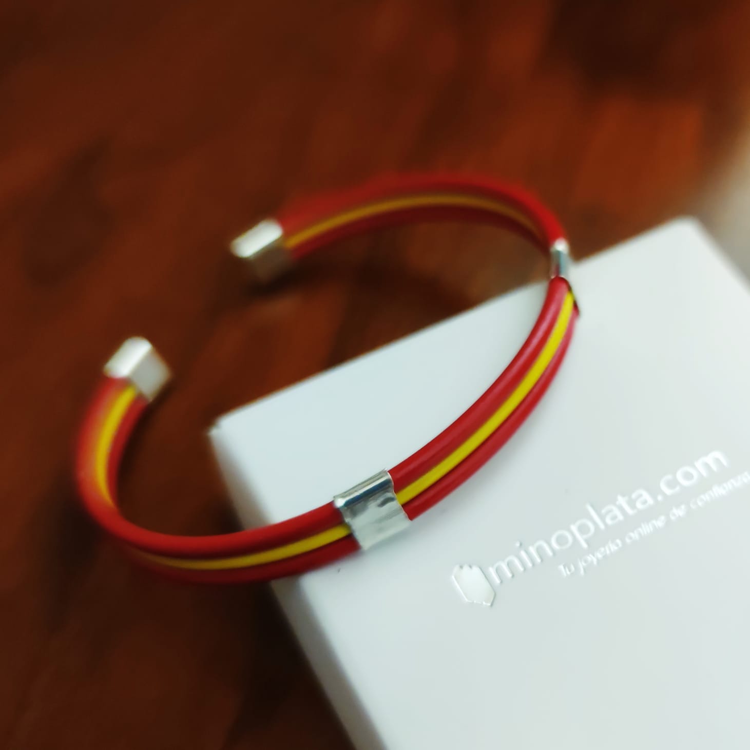 Pulsera de Caucho y Plata de ley bandera de España para mujer 3