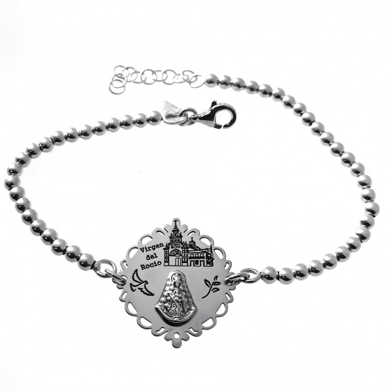 Pulsera bolas con la Virgen del Rocío de Plata de ley
