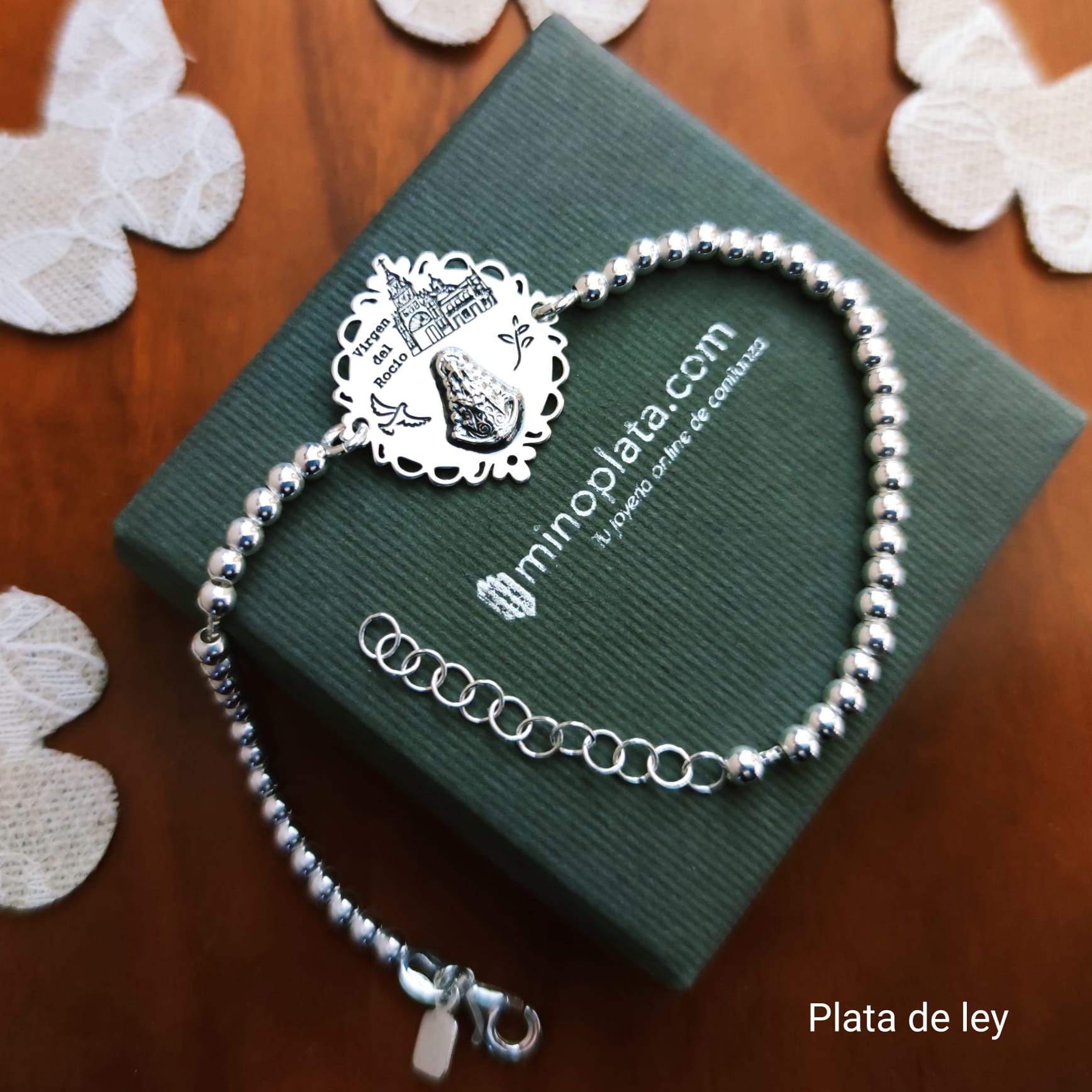Pulsera bolas con la Virgen del Rocío de Plata de ley 2