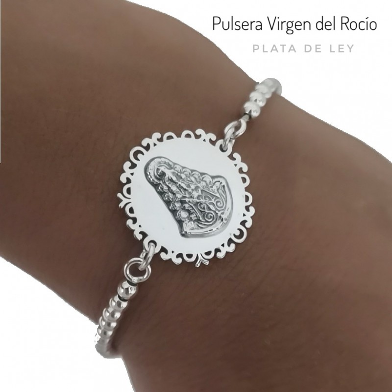 Pulsera Virgen del Rocío de Plata de ley bolas 3 Mm. 1