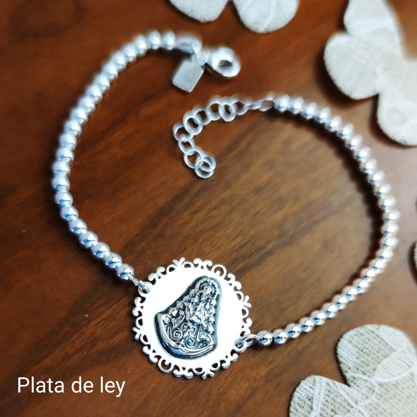 Pulsera Virgen del Rocío de Plata de ley bolas 3 Mm. 2