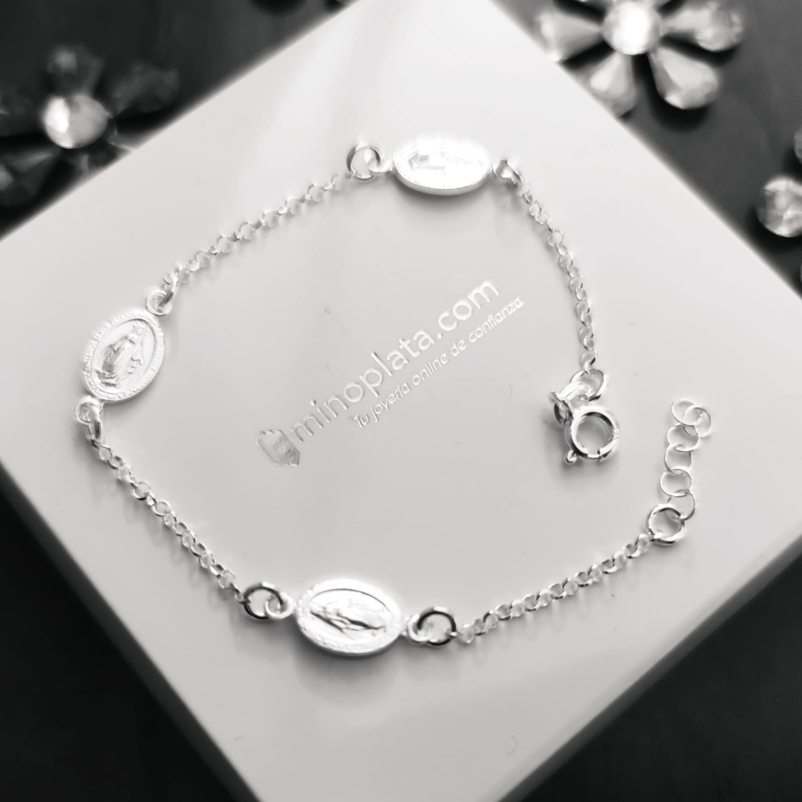 Pulsera Virgen Milagrosa de Plata de ley 4
