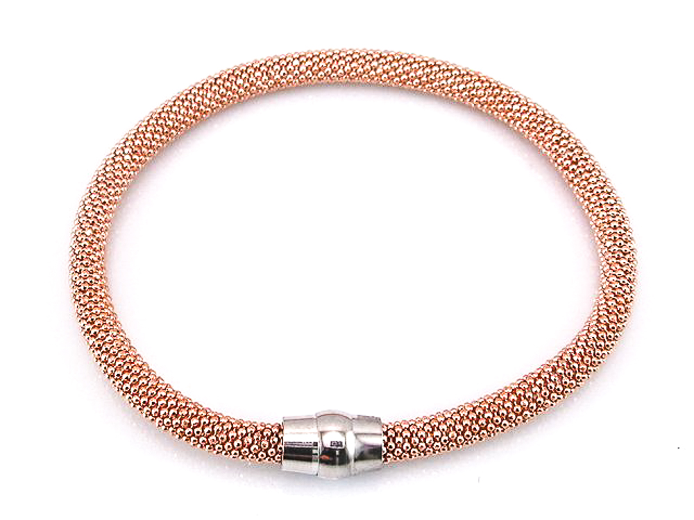 Pulsera de malla rosa de Plata de ley y cierre iman 1