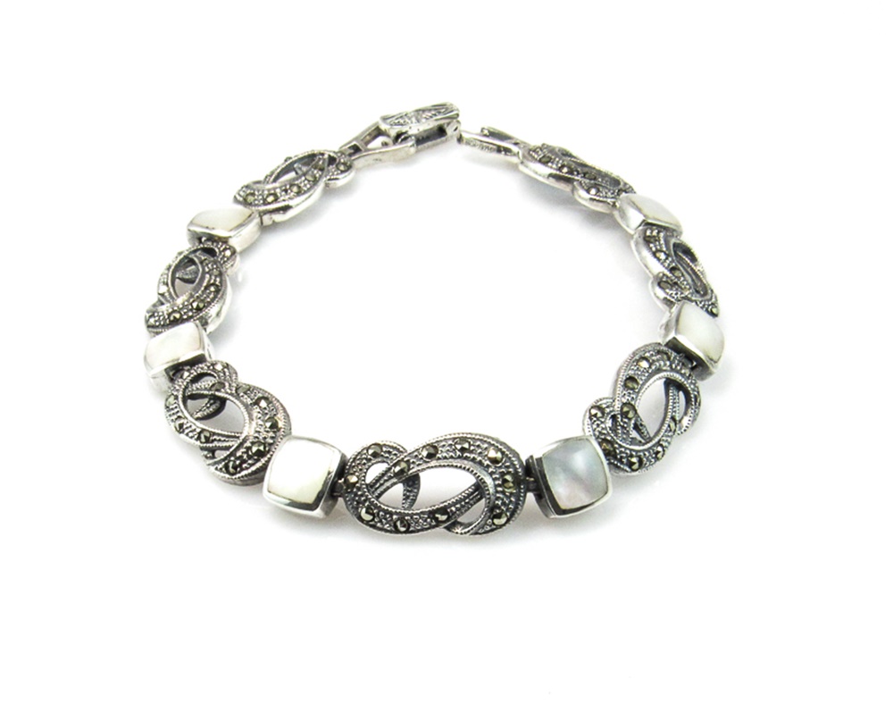 Pulsera de Plata envejecida con nácar y marcasitas