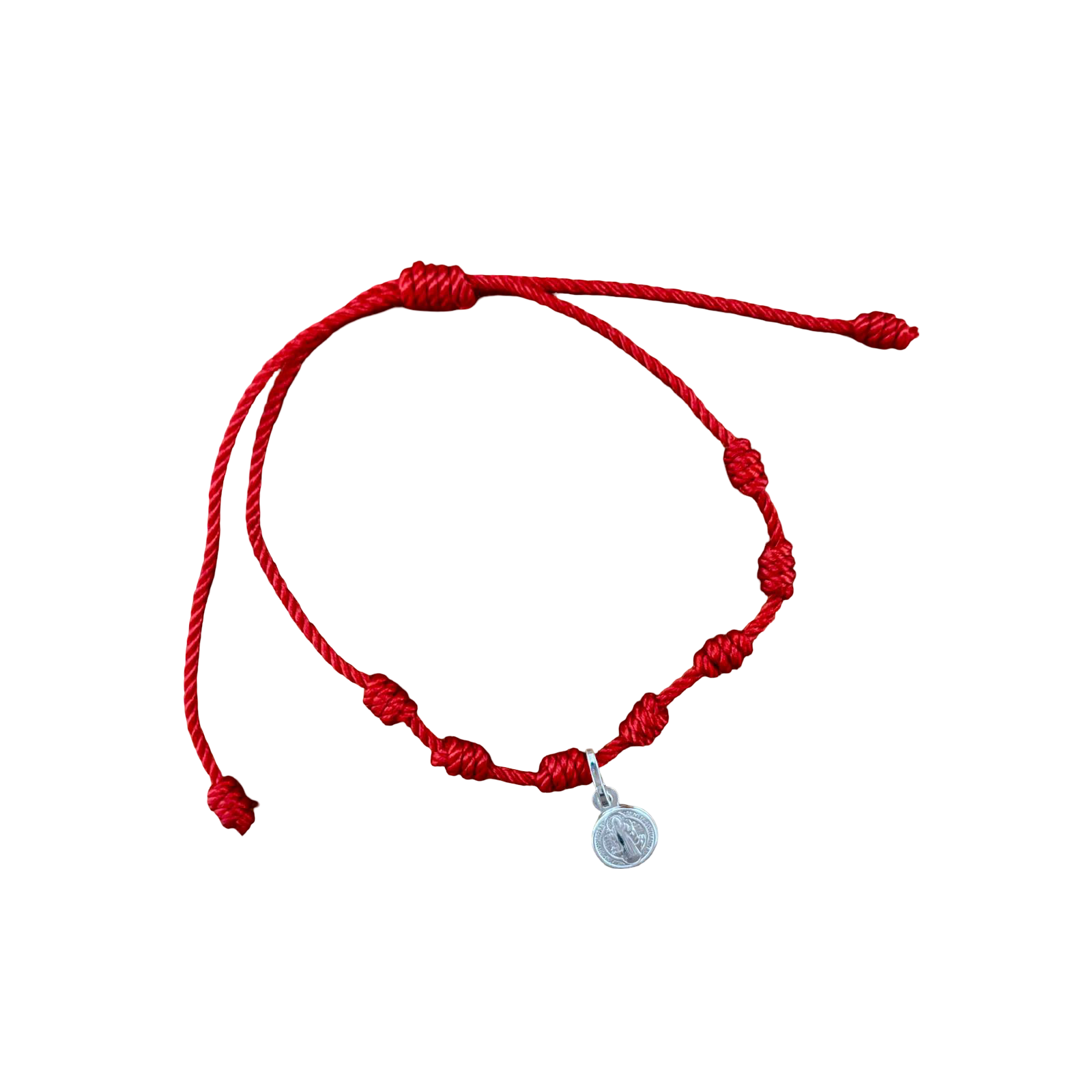 Pulsera roja siete nudos ajustable con medalla de Plata de ley 925