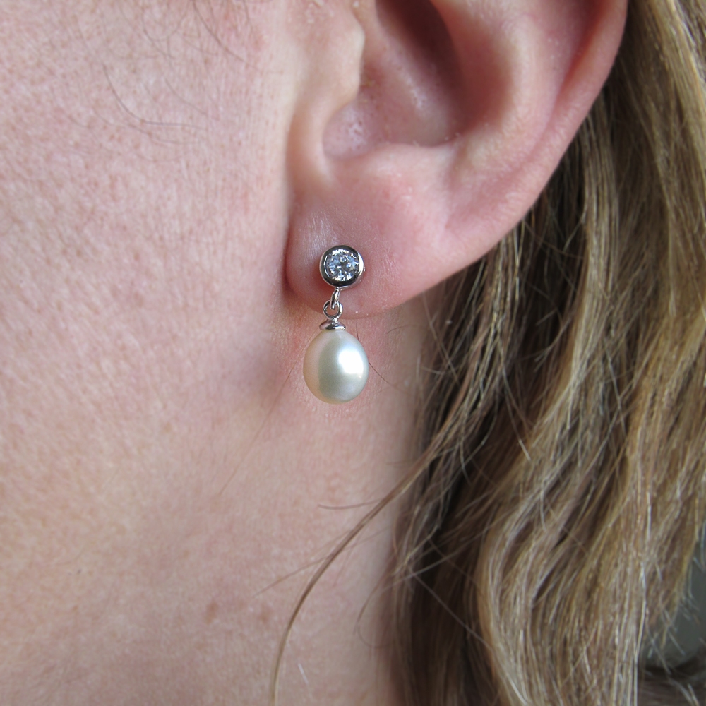 Pendientes de Plata Rodiada con Perla Cultivada 2