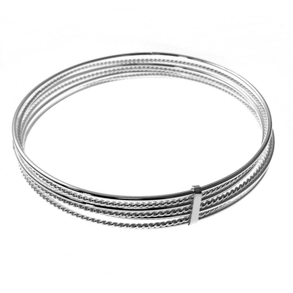 Pulseras semanario unidas lisas y reliadas Plata 60mm de diámetro (Talla S)