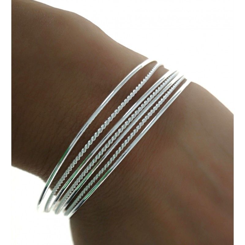 Pulseras semanario unidas lisas y reliadas Plata 60mm de diámetro (Talla S)_1