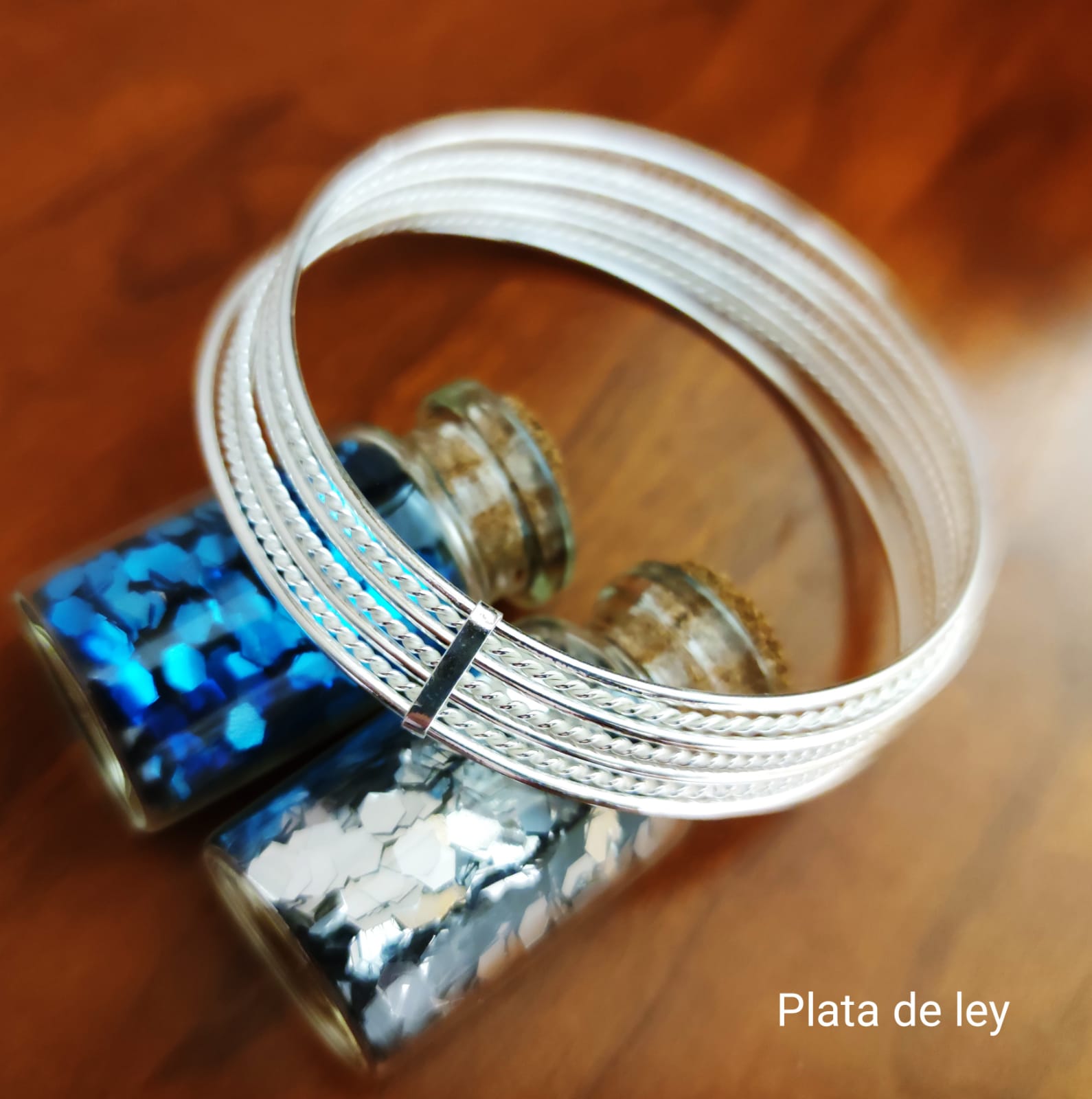 Pulseras semanario unidas lisas y reliadas Plata 60mm de diámetro (Talla S) 4