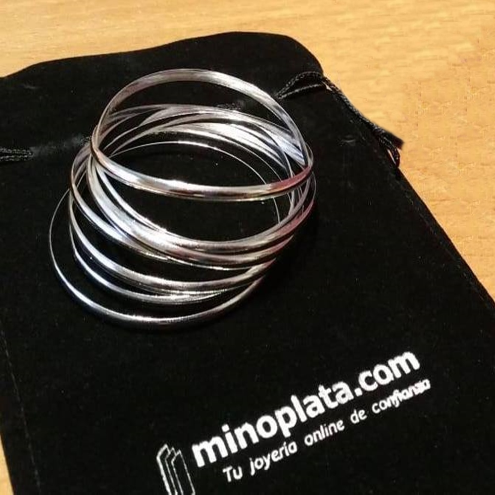 Juego de Pulseras media caña Semanario de Plata de ley 3mm y 70mm diámetro (Talla L) 2