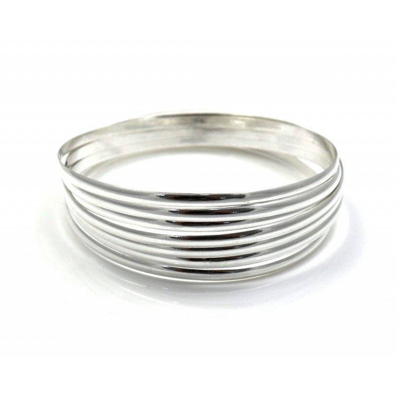 Conjunto de Pulseras Semanario Lisas de Plata de Ley 3mm 65mm diámetro (Talla M)