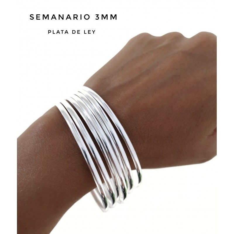 Juego de Pulseras semanario media caña lisa de Plata 3mm y 60mm de diámetro (Talla S) 1