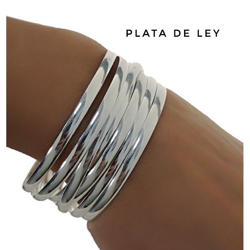 Pulseras Semanario Plata de ley media caña lisas 4mm y 60mm de diámetro (Talla S)