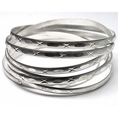 Pulseras Semanario Plata mate y talladas 65 Mm. de diámetro