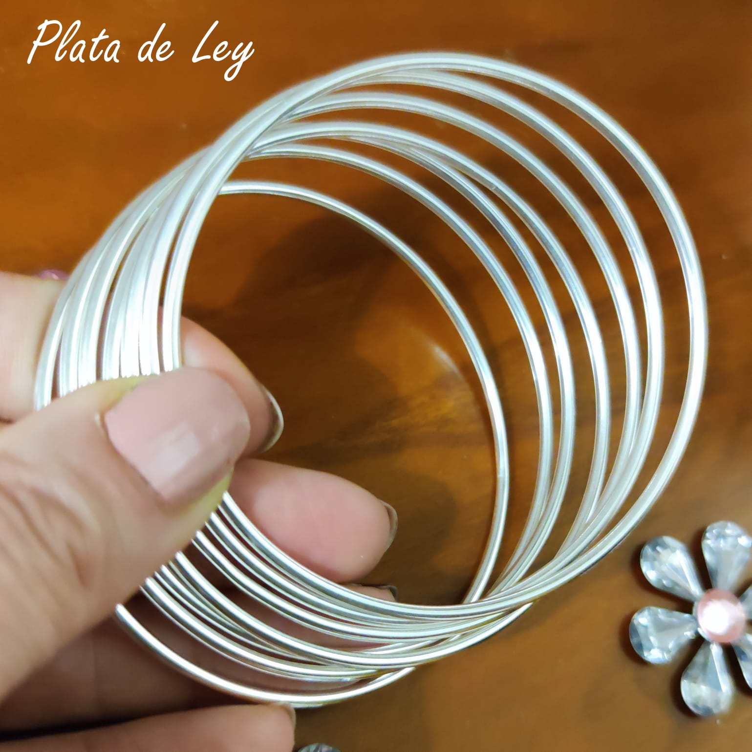 Pulseras Semanario macizas redondas en Plata lisa 2mm y 70mm de diámetro (Talla L) 3